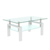 Coffee Table High Gloss Tempered Glass Top with Storage Shelf Living Room White