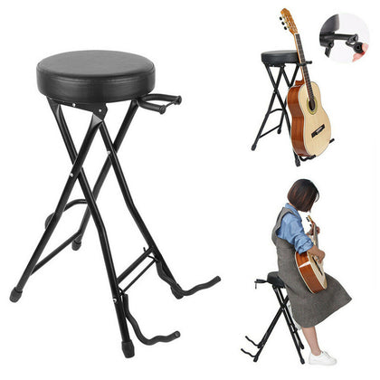 2 IN 1 Foldable Guitar Stool Studio Chair Bar Stool Guitar Holder Stand UK Stock