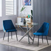 Set of 2 Blue Velvet Dining Chairs Kitchen Dinning Room Metal Leg Padded Modern
