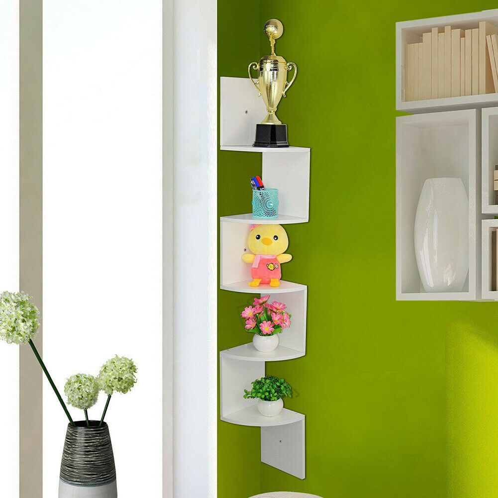 Corner Wall Shelf Unit 5 Tier Wall Storage Organiser Floating Shelves Bookshelf