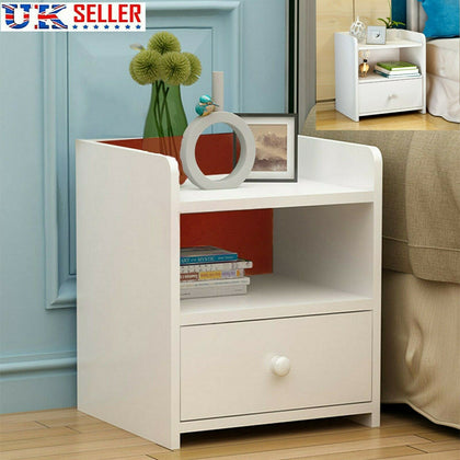 Morden Chic White Wood Bedside Table Night Cabinets With 1 Storage Drawers Unit