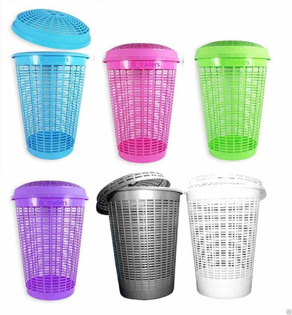 50 L Circular Plastic Laundry Linen Washing Basket Bin Storage Hamper With Lid