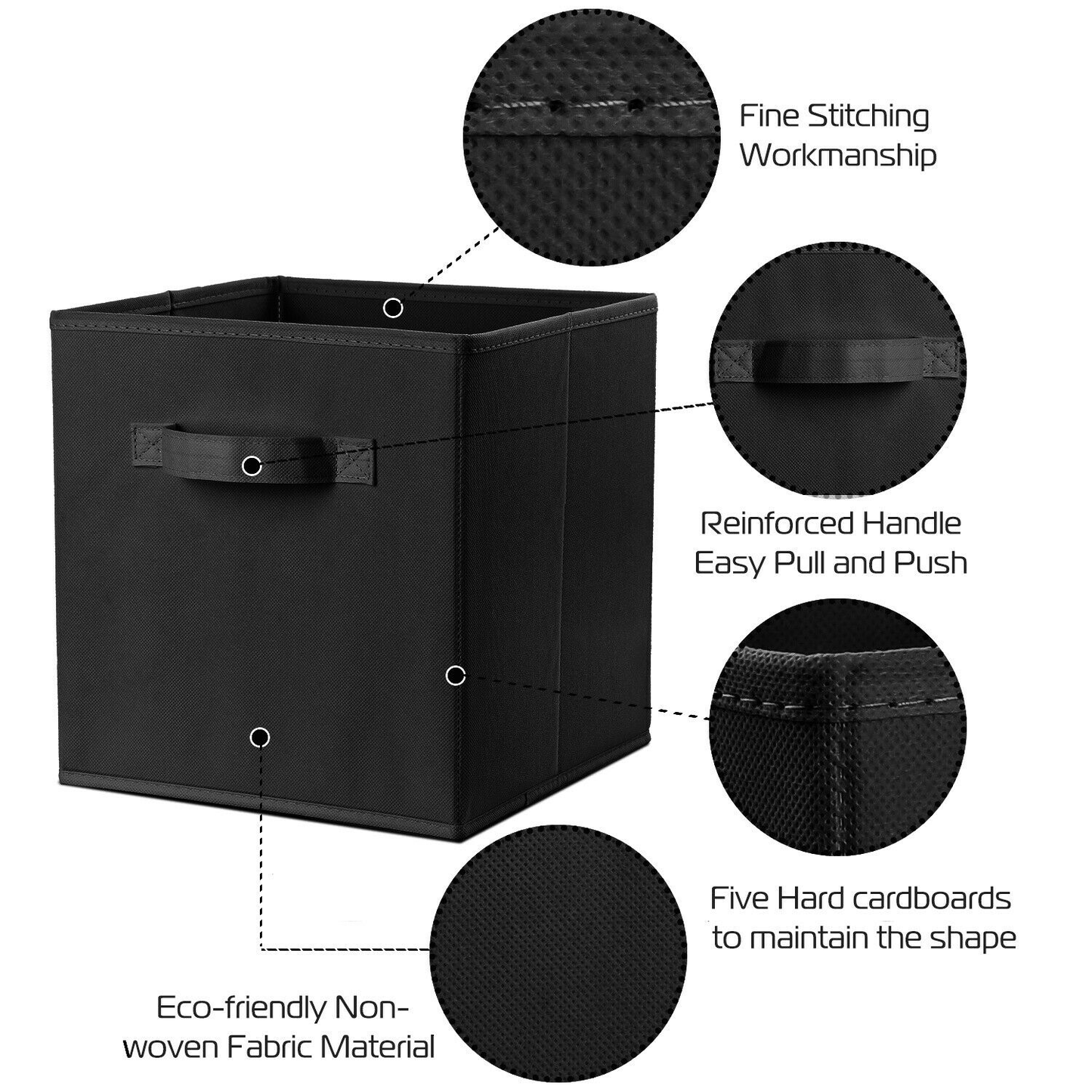6pcs Foldable Storage Collapsible Box Home Clothes Organizer Fabric Cube Black