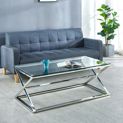 Rectangular Glass Coffee Table Sofa Side Living Room Furniture Chrome Sliver NEW