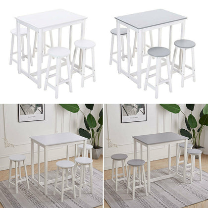 Pine Wood Dining Set in Table+ 4 Chairs Stools Grey/White Kitchen Home Furniture