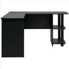 Black L-shaped Computer Desk Corner PC Table Workstation Home Office w/ Shelves