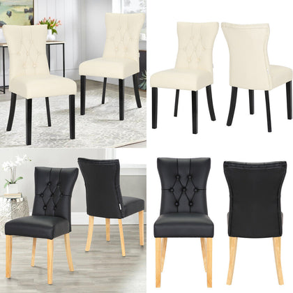 2/4pcs Dinning Chairs PU Leather Padded Seat High Back Wooden Legs Kitchen Chair