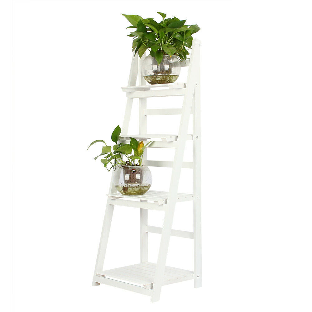 4 Tier Wooden Ladder Folding Book Shelf Stand Plant Flower Display Shelving UK