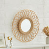 Rose Rattan Wall Mirror Round Flower Hanging Boho Willow Wicker Weave Frame Deco