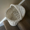 Oval Whitewash Wicker Stair Basket With Carry Handle Step Tidy/Organiser/Storage