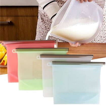 8Pc Silicone Food Storage Bag Freezer Reusable Seal Ziplock Vacuum Fresh