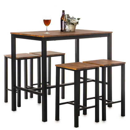 Bar Table and Stool Set For Kitchen Dining Room 4 Metal And Wood Stools High