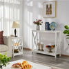 2-Tier Console Table X-Shaped Narrow Entryway Storage Shelves Side Table White