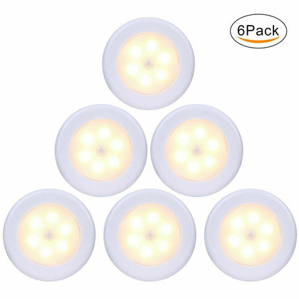 6 LED Motion Sensor Lights PIR Wireless Night Light Battery Cabinet Stair Lamps