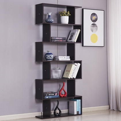 6 Shelf Bookcase Modern S-Shaped Z-Shelf Style Bookshelf Multifunctional