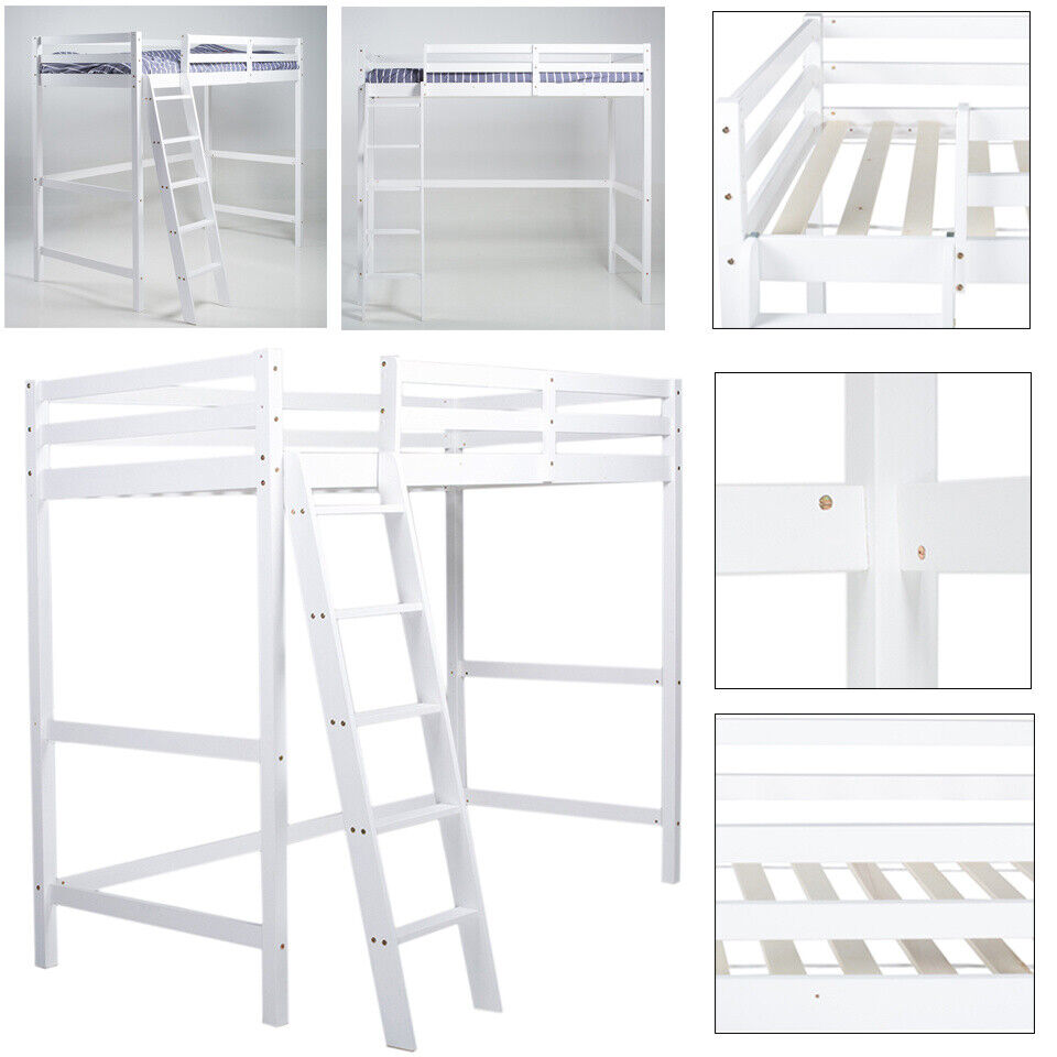 3FT High Sleeper Loft Cabin Bed For Child Kid Wooden Bunk Bed Frame Ladder White