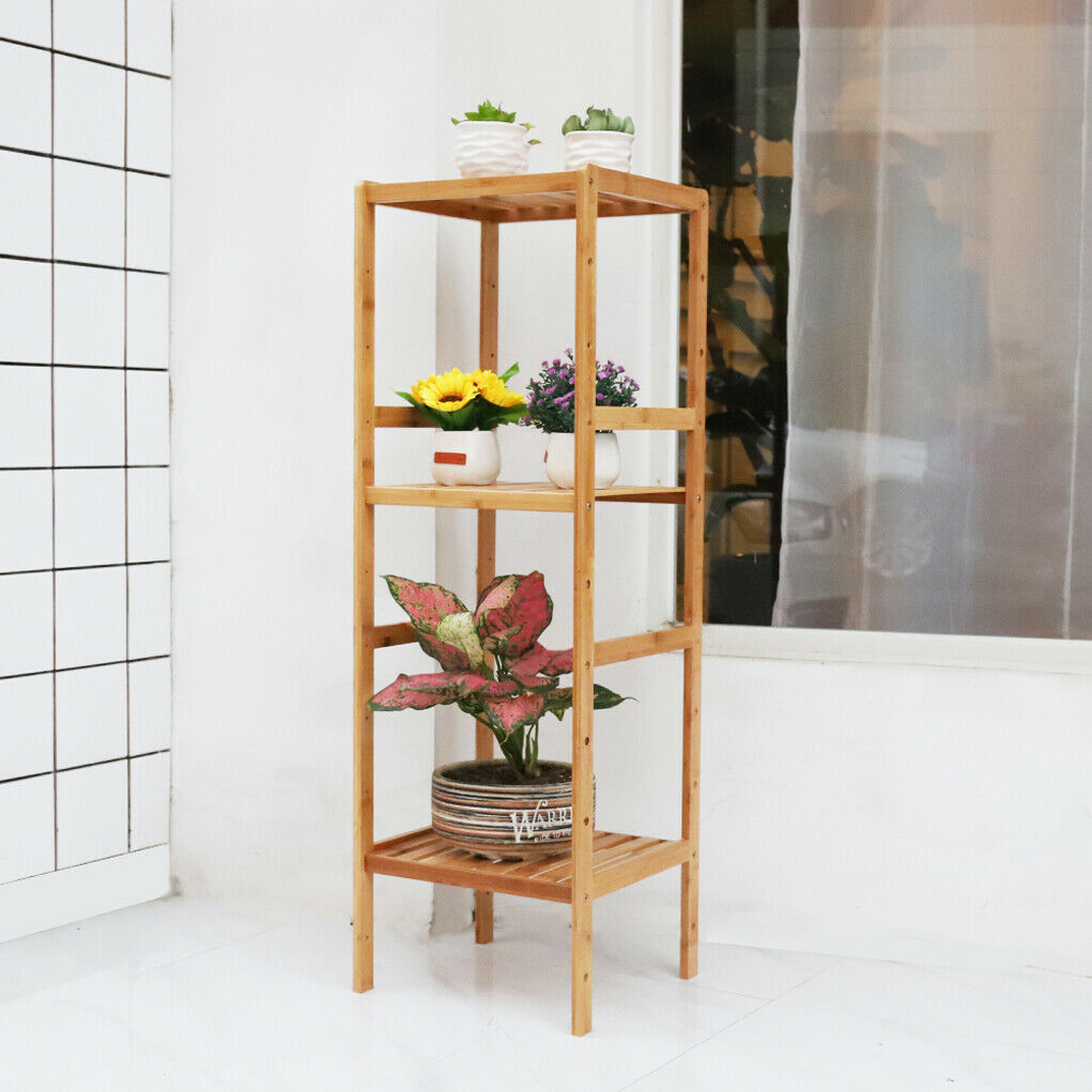 4 Tier Wooden Bamboo Bathroom Kitchen CD/DVD Book Shelf Storage Rack Unit Corner