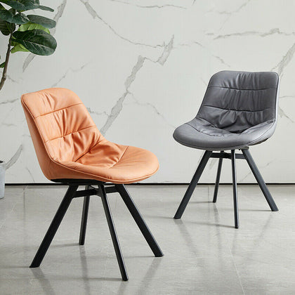 2pcs Dining Chairs Set Faux Leather Back Soft Padded Seat Metal Legs Living Room