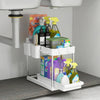 Mondeer 2 Tiers Under Sink Storage Shelf Organizer Rack 4 Hooks and 2 Cups White