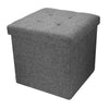 GREY LINEN FOLDING STORAGE OTTOMAN POUFFE SEAT FOOT STOOL HOME STORAGE BOX UK