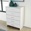 Chest of Drawers White Bedroom Furniture 5 Drawer Silver Handles Metal Runners