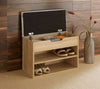 Malmo Compact Oak Wooden 2 Tier Shoe Storage Cabinet Shelf Rack Stand Grey Lid