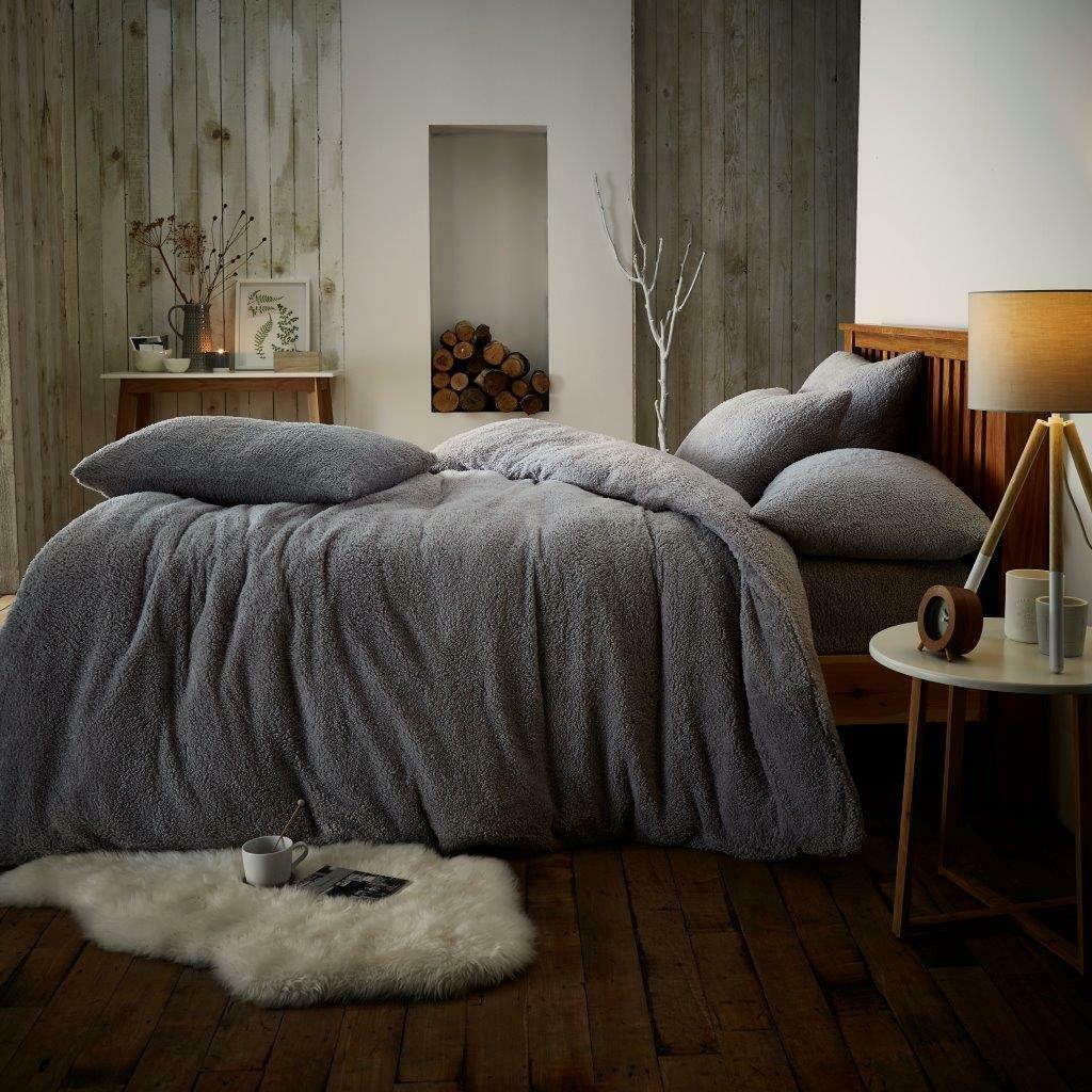 Teddy Bear Fleece Fitted Sheet OR Duvet Cover Set Sherpa Thermal Warm Bedding