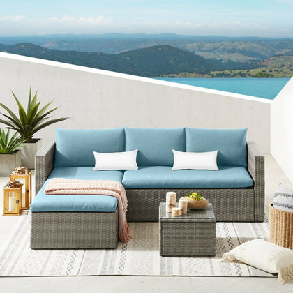 RATTAN GARDEN FURNITURE CORNER SOFA SET LOUNGER TABLE PATIO OUTDOOR CONSERVATORY