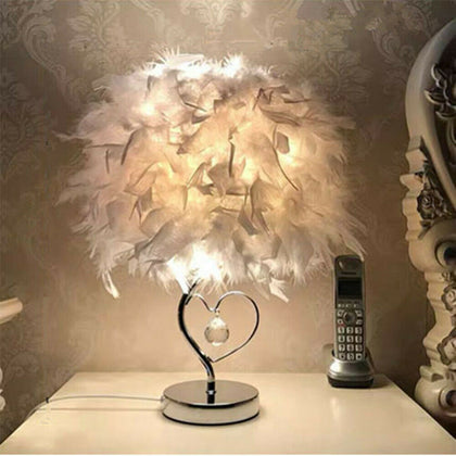 Table Lamp White Elegant Feather Heart Shade Desk Night Lights Bedside Lampshade