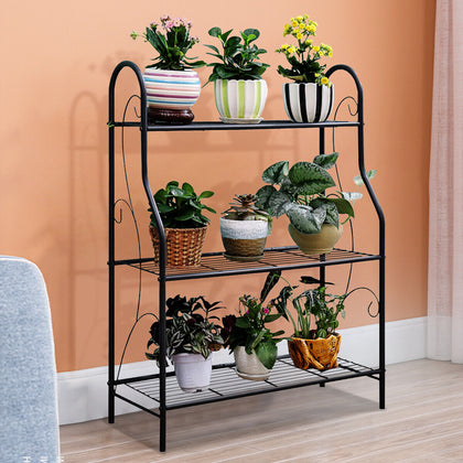 3Tier Metal Ladder Plant Stand Home Outdoor Garden Flower Pot Shelf Display Rack