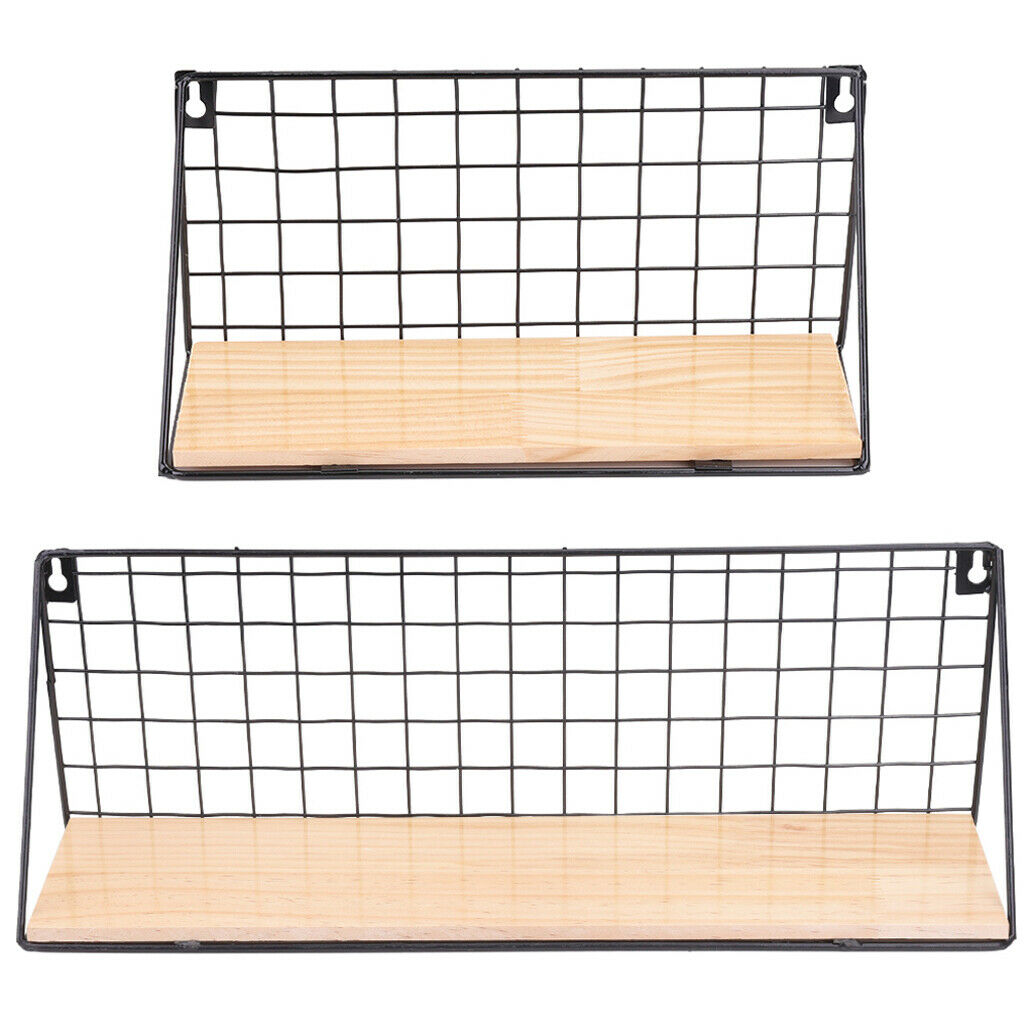 Vintage Industrial Wall Mounted Shelf Unit Metal Wire Floating Shelves Wood Rack
