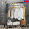 Houseware Double-Rail Garment Rack Metal Hang Dry Clothing Rail Hanging Clothes