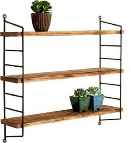 3 Tier Geometric Rustic Wall Mounted Floating Shelves Book Storage Decor Display
