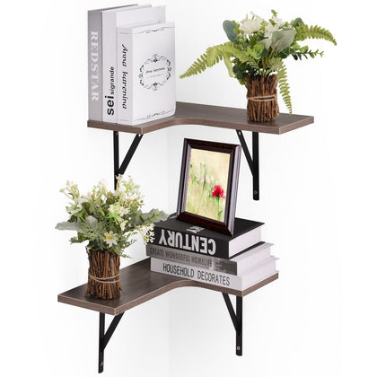 WALL MOUNTED ANTIQUE WOOD FLOATING CORNER SHELF SHELVES STORAGE KIT DISPLAY UNIT