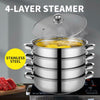 28cm 4 TIER STAINLESS STEEL STEAMER COOKER POT SET PAN COOK FOOD GLASS LIDS UK
