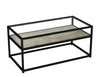 Glass Display Top Coffee Table with Steel Frame Reversible Wooden Storage Shelf