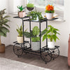 Outdoor Indoor Pot Plant Stand Garden Decor Flower Rack Wrought Iron 4 Wheeler
