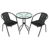 Round Glass Dining Table Outdoor Patio Bistro Set 2/4 Rattan Stacking Chairs