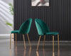 2X Morden Velvet Fabric Dining Chairs Metal Brass Legs Kitchen Padded Seat Green