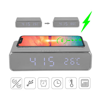 3in1LED Alarm Clock Charger Wireless Phone Charger HD Digital Thermometer