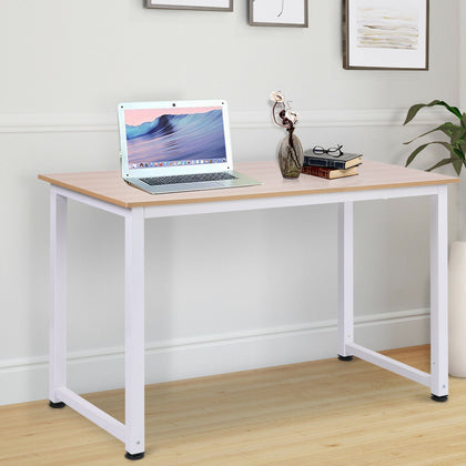 HOMCOM Computer Desk PC Table Writing Workstation w/ White Metal Frame MDF Oak
