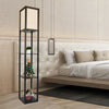 Wooden Floor Lamp 3-Tier Storage Shelf LED Reading Light Free Standing w/ Shade