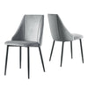2 X GREY MODERN Velvet Dining Chairs Black Metal Legs Padded Seat High Back Soft