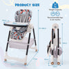 Folding Baby High Chair Adjustable Convertible High Chair W/ Reclining Backrest