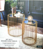 Set Of 2 Round Cage Table Mirror Top Coffee Table Side Table Living Room Gold