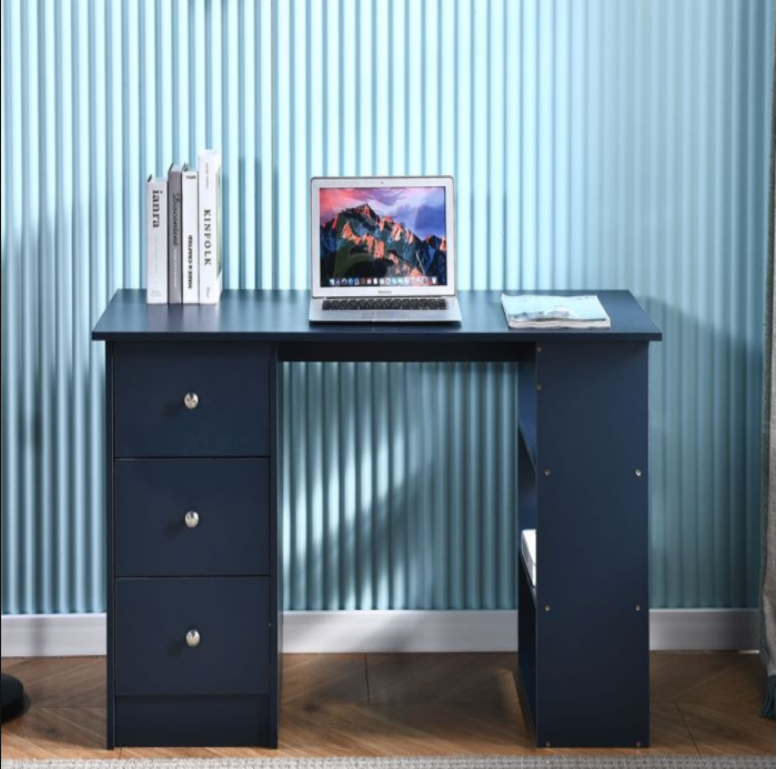 Computer Table Blue Dark Blue Wooden Computer Desk Office Desk Study Table Laptop PC Table ...