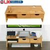 Bamboo Monitor Stand Laptop Computer Screen Riser Rack w/Storage drawer UK