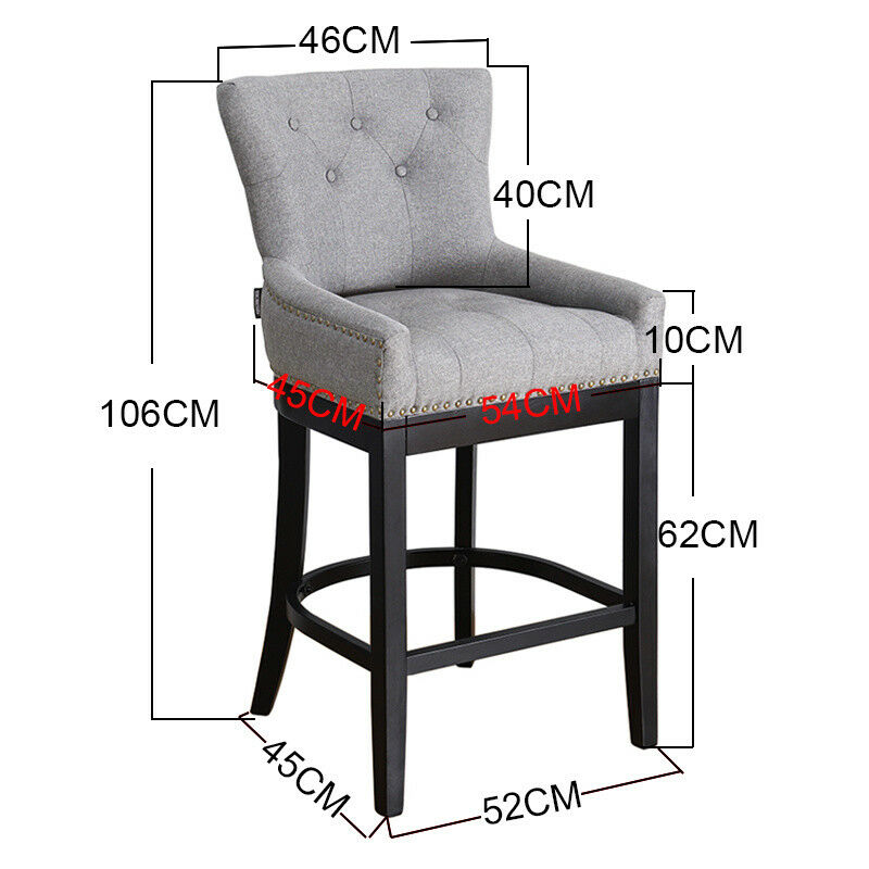 Grey Linen Fabric Breakfast Counter Chairs Bar Stools Wood Barstools Stool Chair