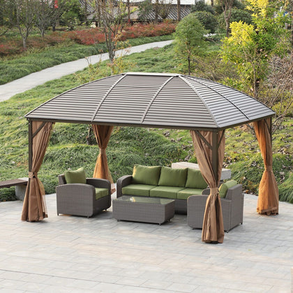4x3(m) Hardtop Gazebo Aluminium Garden Pavilion w/ Steel Roof Brown