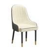 Set of Two Luxury White Dining Chairs with Black Gold legs and Faux Leather Seat